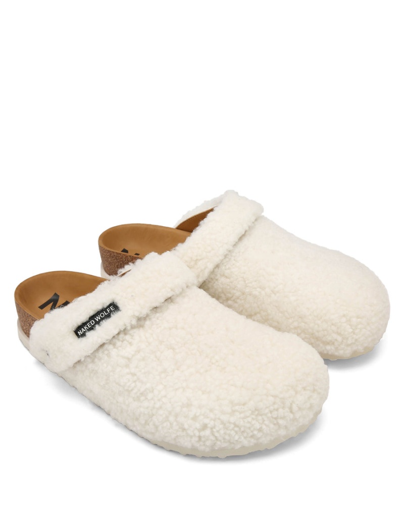 Kapcie Męskie Naked Wolfe Malta Shearling Białe Khaki | KRC891ZM